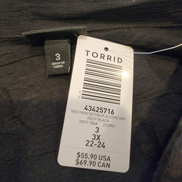 Twist Front Button Up Shirt Black Size 3X NWT! - Picture 9 of 11